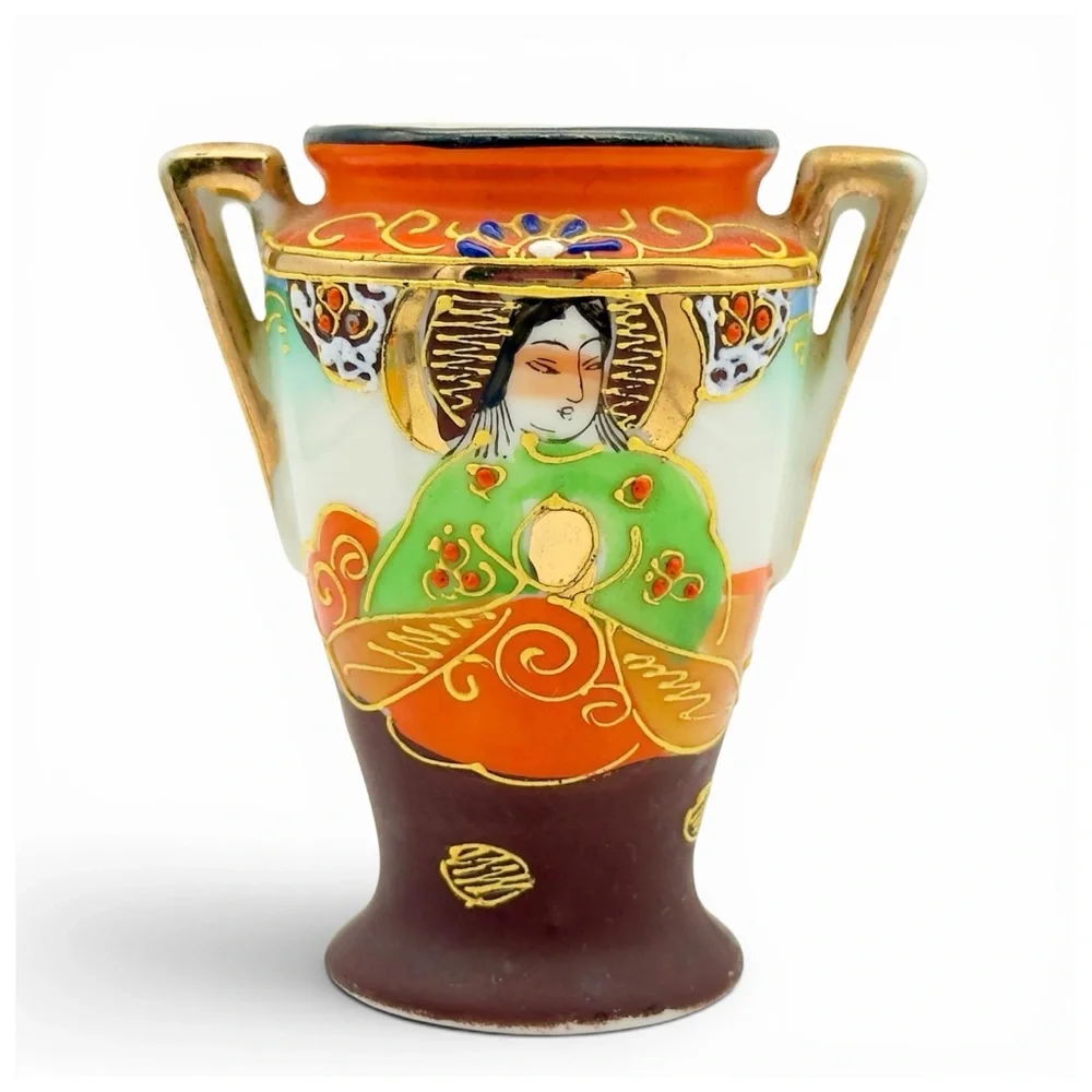 6 Vtg Japanese Satsuma Miniature Vases Lot Takito TT Mark Moriage Geisha Cabinet - Picture 7 of 11